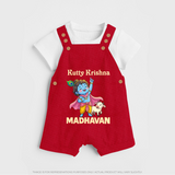 Cute Krishna Cow & Flute Theme Print Dungaree - RED - 0 - 5 Months Old (Chest 18")