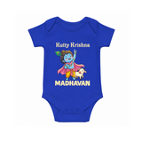 Cute Krishna Cow & Flute Theme Print Romper - COBALT BLUE - New Born (Chest 14")