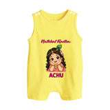 Little Radha Krishna Divine Charm Print Button Romper - PASTEL YELLOW - New Born (Chest 18")