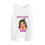 Little Radha Krishna Divine Charm Print Button Romper - WHITE - New Born (Chest 18")