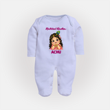Little Radha Krishna Divine Charm Print Fullbody suit - BABY BLUE - New Born (Chest 7.5")