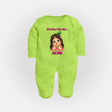 Little Radha Krishna Divine Charm Print Fullbody suit - LIME GREEN - New Born (Chest 7.5")