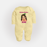 Little Radha Krishna Divine Charm Print Fullbody suit - PASTEL YELLOW - New Born (Chest 7.5")