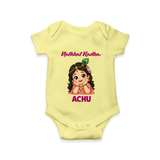 Little Radha Krishna Divine Charm Print Romper - PASTEL YELLOW - New Born (Chest 14")