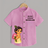Jai Shri Krishna Divine Little Krishna Printed Shirt - BABY PINK - 0 - 6 Months Old (Chest 23")