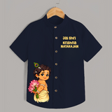 Jai Shri Krishna Divine Little Krishna Printed Shirt - NAVY BLUE - 0 - 6 Months Old (Chest 23")