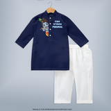 Cute Krishna Flute Melody Illustration Printed Kurta - NAVY BLUE - 3 - 6 Months Old (Chest 24", Kurta Length 14'', Waist 19", Pant Length 14")