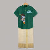Cute Krishna Flute Melody Illustration Printed Shirt and Dhoti - DARK GREEN - 0 - 6 Months Old (Chest-23") (Dhoti length-14")