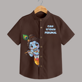 Cute Krishna Flute Melody Illustration Printed Shirt - CHOCOLATE BROWN - 0 - 6 Months Old (Chest 23")