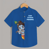Cute Krishna Flute Melody Illustration Printed Shirt - COBALT BLUE - 0 - 6 Months Old (Chest 23")
