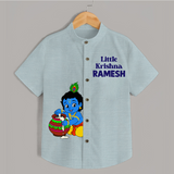 Little Krishna Makhan Pot Mischief Printed Shirt - ARCTIC BLUE - 0 - 6 Months Old (Chest 23")