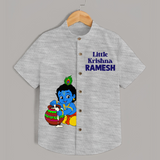 Little Krishna Makhan Pot Mischief Printed Shirt - GREY - 0 - 6 Months Old (Chest 23")