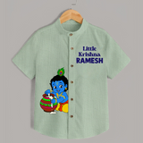 Little Krishna Makhan Pot Mischief Printed Shirt - MINT GREEN - 0 - 6 Months Old (Chest 23")