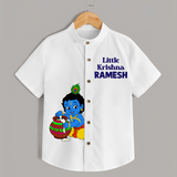 Little Krishna Makhan Pot Mischief Printed Shirt - WHITE - 0 - 6 Months Old (Chest 23")