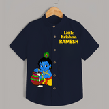 Little Krishna Makhan Pot Mischief Printed Shirt - NAVY BLUE - 0 - 6 Months Old (Chest 23")