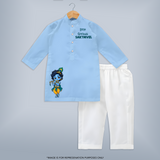 Little Krishna Butter Delight Illustration Printed Kurta - BABY BLUE - 3 - 6 Months Old (Chest 24", Kurta Length 14'', Waist 19", Pant Length 14")