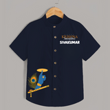 Little Govinda Flute Player Printed Shirt - NAVY BLUE - 0 - 6 Months Old (Chest 23")