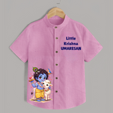 Little Krishna Cow Companion Printed Shirt - BABY PINK - 0 - 6 Months Old (Chest 23")