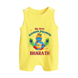 My First Krishna Jayanthi Romper Suit/Sleeveless Romper | Personalized Baby Romper Suit/Sleeveless Romper for Krishna Jayanthi Celebration - PASTEL YELLOW - 0 - 5 Months Old (Chest 18")