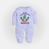 My First Krishna Jayanthi Sleep Suit/Full Sleeve Body Suit | Personalized Baby Sleep Suit/Full Sleeve Body Suit for Krishna Jayanthi Celebration - BABY BLUE - New Born (Chest 7.5")