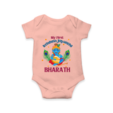 My First Krishna Jayanthi Romper/Onesie | Personalized Baby Romper/Onesie for Krishna Jayanthi Celebration - PEACH - New Born (Chest 14")