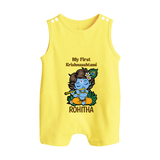 My First Krishnashtami Romper Suit/Sleeveless Romper | Personalized Baby Romper Suit/Sleeveless Romper for Krishnashtami - PASTEL YELLOW - 0 - 5 Months Old (Chest 18")