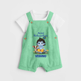 Celebrate My First Krishnashtami | Custom Dungaree Set for Krishna's Birthday - GREEN - 0 - 5 Months Old (Chest 18")