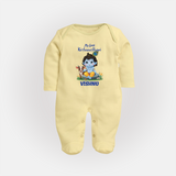 Celebrate My First Krishnashtami | Custom Sleep Suit/Full Sleeve Body Suit for Krishna's Birthday - PASTEL YELLOW - New Born (Chest 7.5")