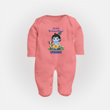 Celebrate My First Krishnashtami | Custom Sleep Suit/Full Sleeve Body Suit for Krishna's Birthday - PEACH - New Born (Chest 7.5")