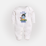 Celebrate My First Krishnashtami | Custom Sleep Suit/Full Sleeve Body Suit for Krishna's Birthday - WHITE - New Born (Chest 7.5")