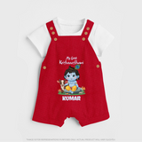 Celebrate My First Krishnashtami | Custom Dungaree Set for Krishna's Birthday - RED - 0 - 5 Months Old (Chest 18")