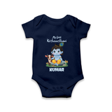 Celebrate My First Krishnashtami | Custom Romper/Onesie for Krishna's Birthday - NAVY BLUE - New Born (Chest 14")