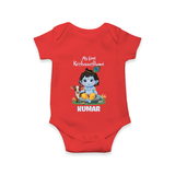 Celebrate My First Krishnashtami | Custom Romper/Onesie for Krishna's Birthday - RED - New Born (Chest 14")