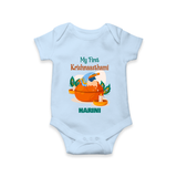 My First Krishnashtami Celebration Romper/Onesie | Personalized Krishna Jayanthi Outfit - BABY BLUE - New Born (Chest 14")