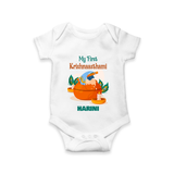 My First Krishnashtami Celebration Romper/Onesie | Personalized Krishna Jayanthi Outfit - WHITE - New Born (Chest 14")