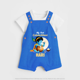 My First Gokulashtami Dungaree Set | Personalized Baby Dungaree Set for Gokulashtami - COBALT BLUE - 0 - 5 Months Old (Chest 18")