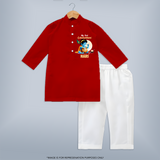 My First Gokulashtami Kurta Set | Personalized Baby Kurta Set for Gokulashtami - RED - 3 - 6 Months Old (Chest 24", Kurta Length 14'', Waist 19", Pant Length 14")
