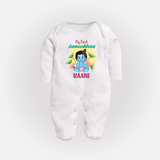 Celebrate My First Janmashtami | Custom Sleep Suit/Full Sleeve Body Suit for Krishna's Birth - WHITE - New Born (Chest 7.5")