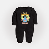 Celebrate My First Janmashtami | Custom Sleep Suit/Full Sleeve Body Suit for Krishna's Birth - BLACK - New Born (Chest 7.5")