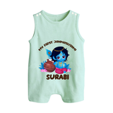 My First Janmashtami Special Romper Suit/Sleeveless Romper | Custom Personalized Baby Outfit - MINT GREEN - 0 - 5 Months Old (Chest 18")