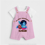 My First Janmashtami Special Dungaree Set | Custom Personalized Baby Outfit - BABY PINK - 0 - 5 Months Old (Chest 18")