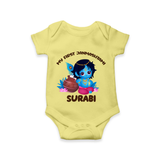 My First Janmashtami Special Romper/Onesie | Custom Personalized Baby Outfit - PASTEL YELLOW - New Born (Chest 14")
