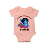 My First Janmashtami Special Romper/Onesie | Custom Personalized Baby Outfit - PEACH - New Born (Chest 14")