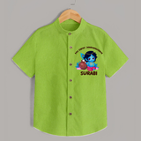 My First Janmashtami Special Shirt | Custom Personalized Baby Outfit - LIME GREEN - 0 - 6 Months Old (Chest 23")