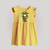 Krishna's Little Devotee My First Janmashtami Baby Frock | Custom Baby Frock for Krishna's Day - PASTEL YELLOW - 0 - 3 Months Old (Chest 17")