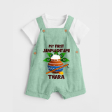 Krishna's Little Devotee My First Janmashtami Dungaree Set | Custom Baby Dungaree Set for Krishna's Day - MINT GREEN - 0 - 5 Months Old (Chest 18")