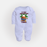 Krishna's Little Devotee My First Janmashtami Sleep Suit/Full Sleeve Body Suit | Custom Baby Sleep Suit/Full Sleeve Body Suit for Krishna's Day - BABY BLUE - New Born (Chest 7.5")