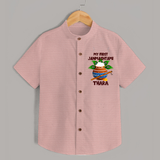 Krishna's Little Devotee My First Janmashtami Shirt | Custom Baby Shirt for Krishna's Day - PEACH - 0 - 6 Months Old (Chest 23")