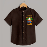 Krishna's Little Devotee My First Janmashtami Shirt | Custom Baby Shirt for Krishna's Day - CHOCOLATE BROWN - 0 - 6 Months Old (Chest 23")