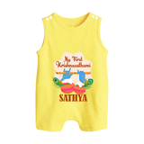 My Little Krishna's First Krishnashtami Romper Suit/Sleeveless Romper | Custom Baby Outfit for Krishna's Day - PASTEL YELLOW - 0 - 5 Months Old (Chest 18")